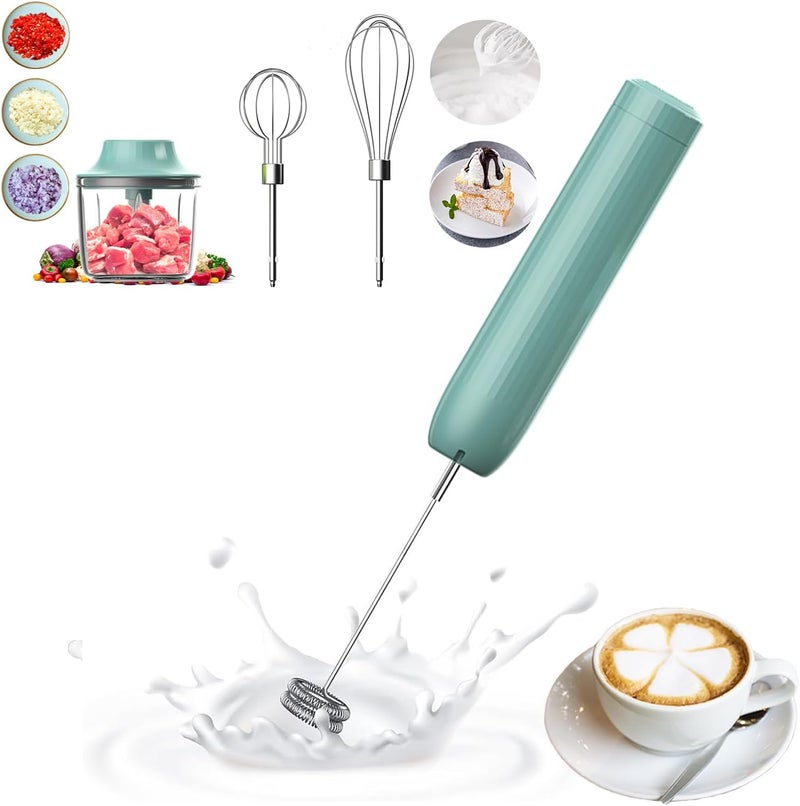 PowCube 4-in-1 Handheld Frother, Coffee Frother Handheld, Electric Whisk, Milk Frother Wand for Coffee, Matcha, Electric Hand Mixer, Mini Onion Chopper 10Oz, Small Cordless Hand Blender, 4 Speed - Image 1